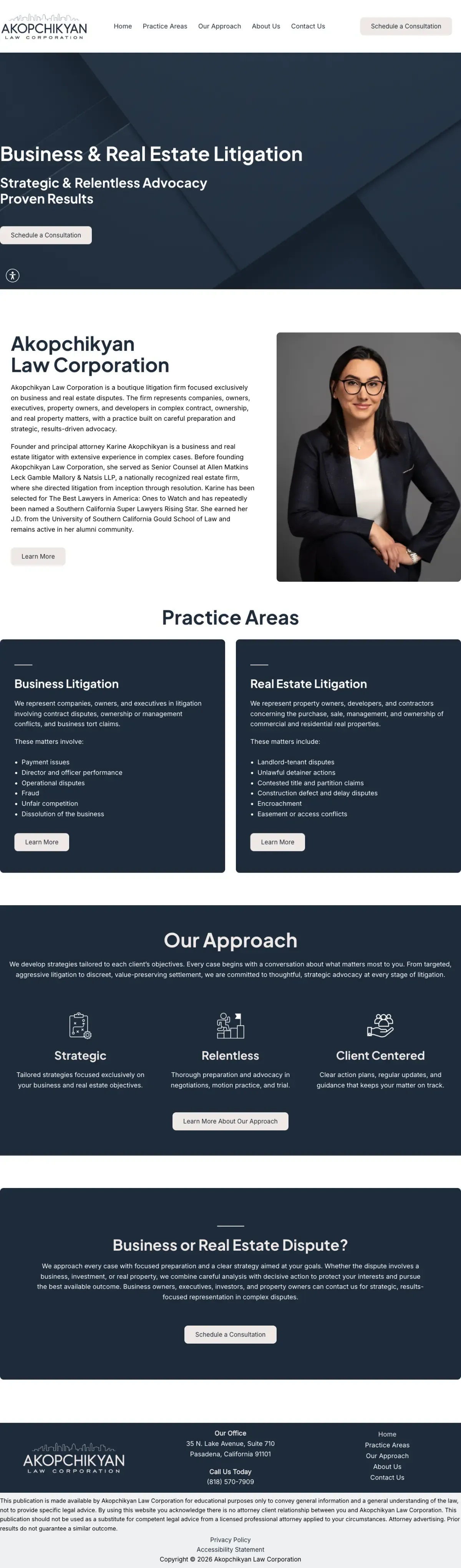 Full-page view of the Akopchikyan Law Corporation website