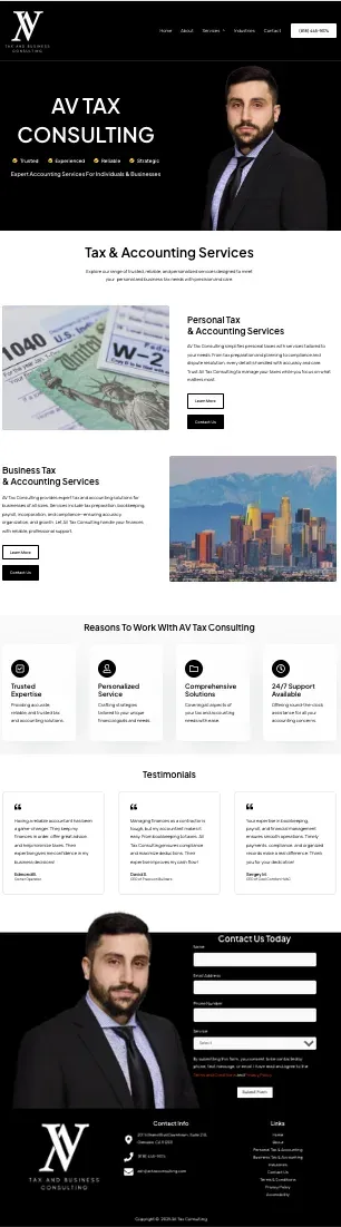Full-page view of the AV Tax Consulting website