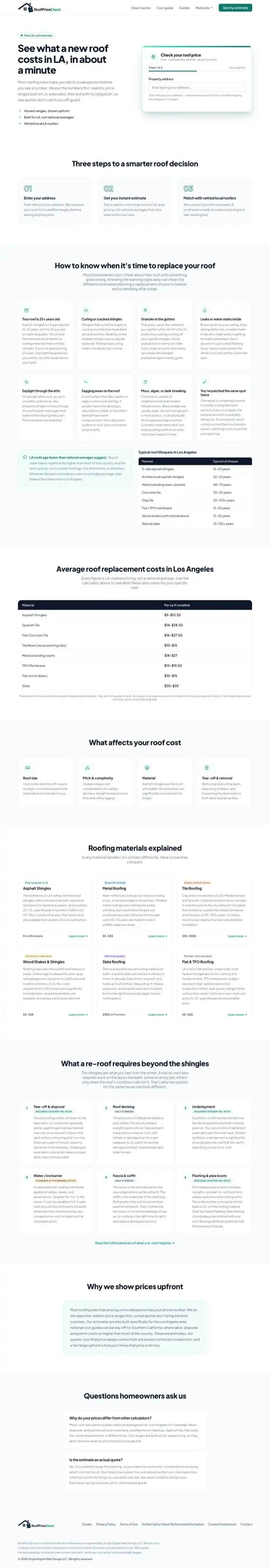 Full-page view of the RoofPriceCheck.com website
