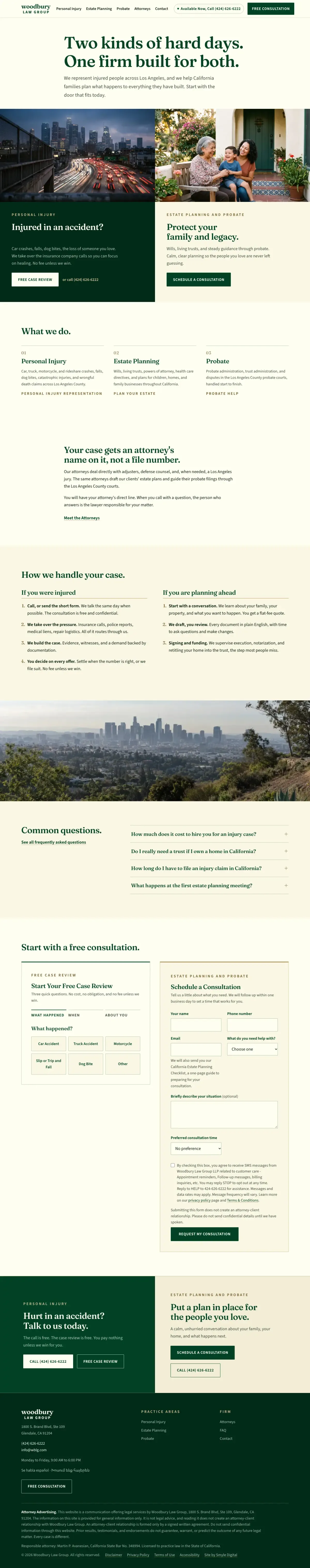 Full-page view of the Woodbury Law Group website